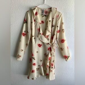 NWOT Free People French Quarter Ivory Floral Ruffle Wrap Mini Dress Size Small